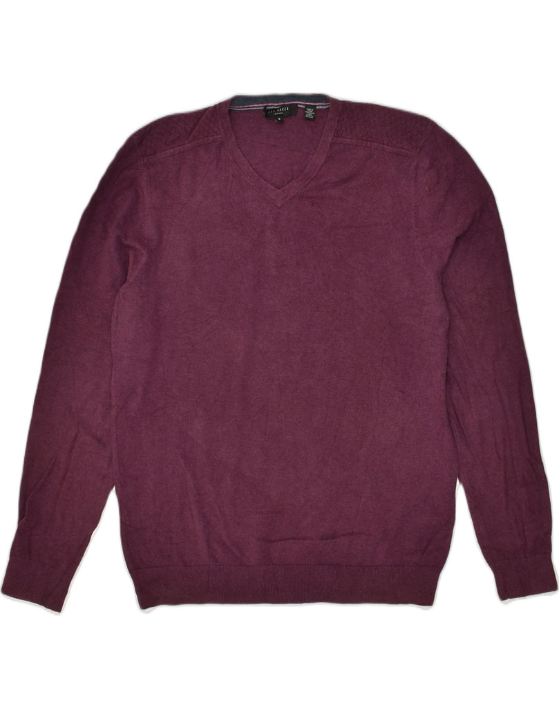 TED BAKER Mens V-Neck Jumper Sweater Size 3 Medium Purple Cotton | Vintage Ted Baker | Thrift | Second-Hand Ted Baker | Used Clothing | Messina Hembry 