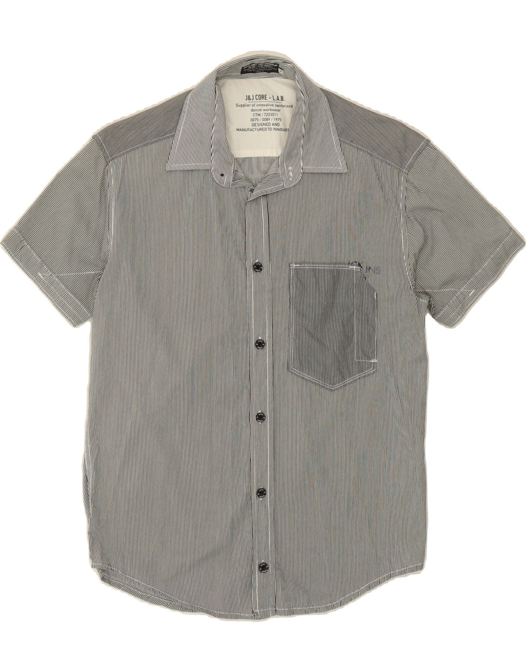 JACK & JONES Mens Short Sleeve Shirt Small Grey Pinstripe Cotton Vintage Jack & Jones and Second-Hand Jack & Jones from Messina Hembry 