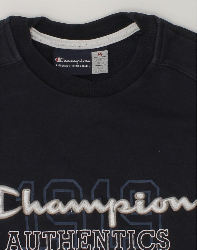 CHAMPION Boys Graphic Sweatshirt Jumper 9-10 Years Medium Navy Blue Cotton | Vintage Champion | Thrift | Second-Hand Champion | Used Clothing | Messina Hembry 