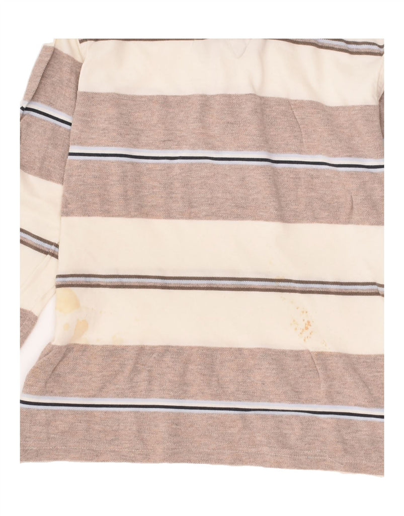 TOMMY HILFIGER Boys Long Sleeve Polo Shirt 7-8 Years Beige Striped Cotton | Vintage Tommy Hilfiger | Thrift | Second-Hand Tommy Hilfiger | Used Clothing | Messina Hembry 