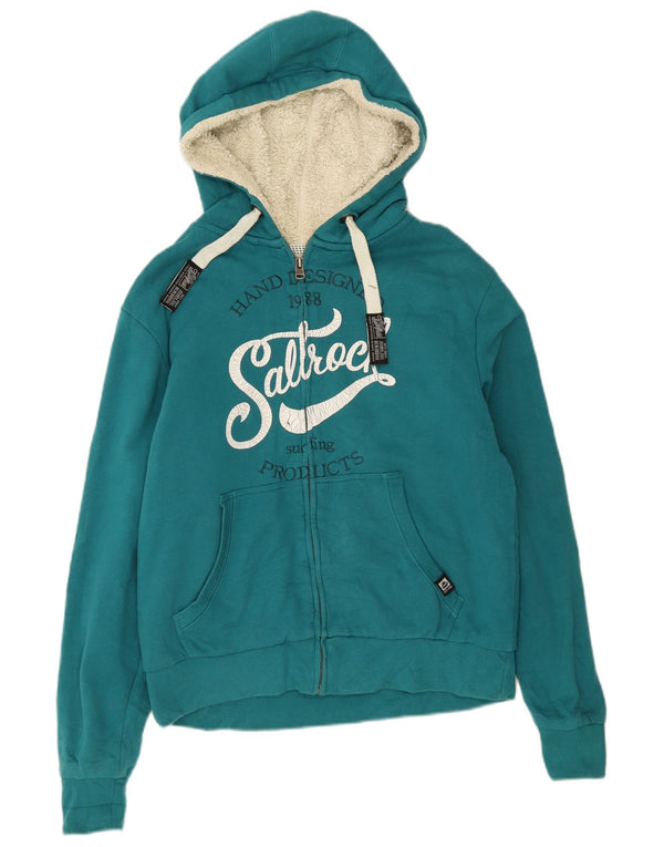 Saltrock Mens Graphic Zip Hoodie Sweater Small Green Cotton