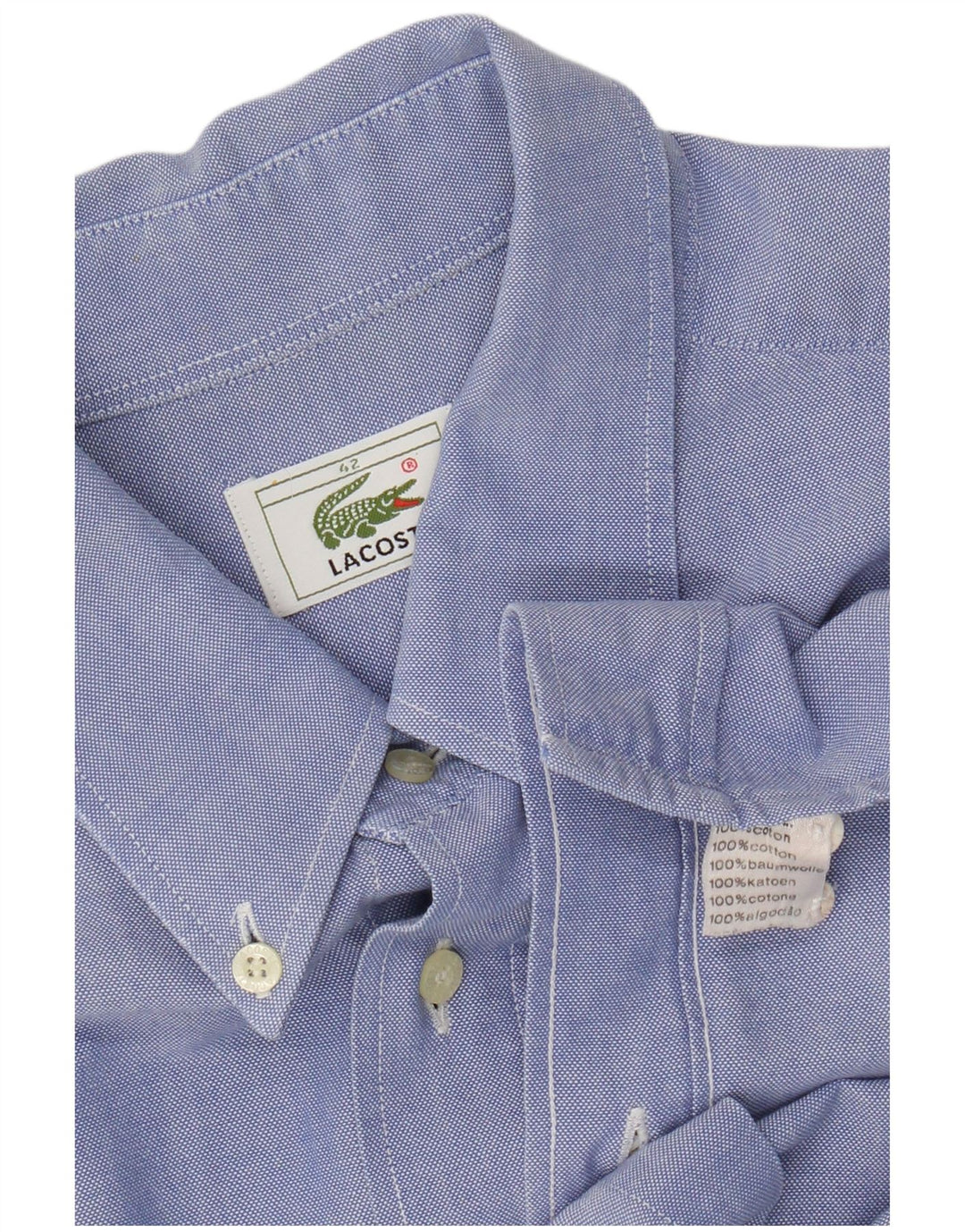 Lacoste Mens Short Sleeve Shirt Size 42 Large Blue Cotton