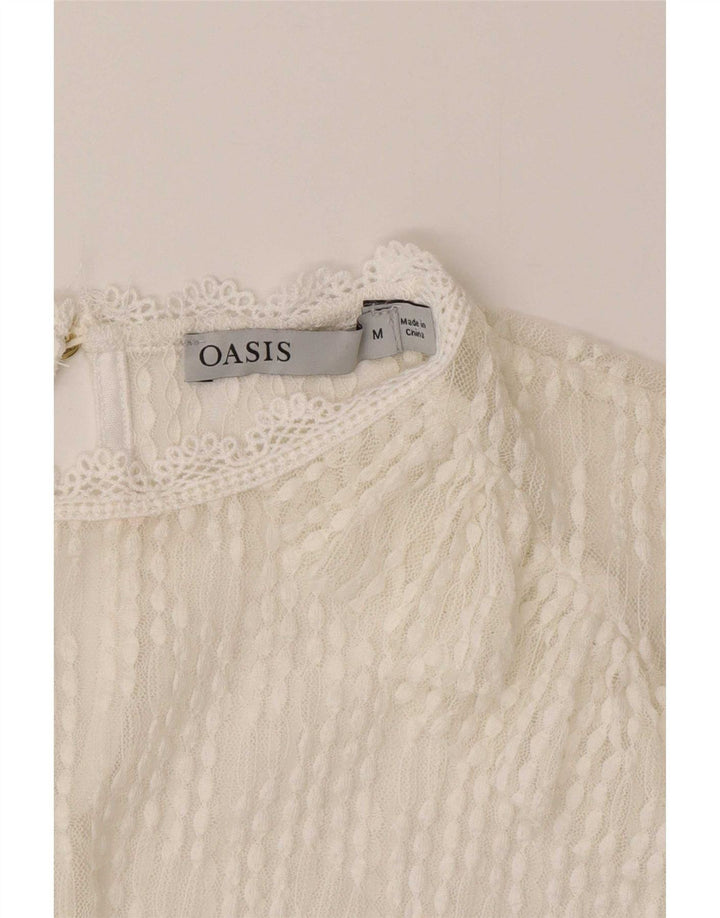 Oasis Womens Long Sleeve Lace See Through Top UK 14 Medium White