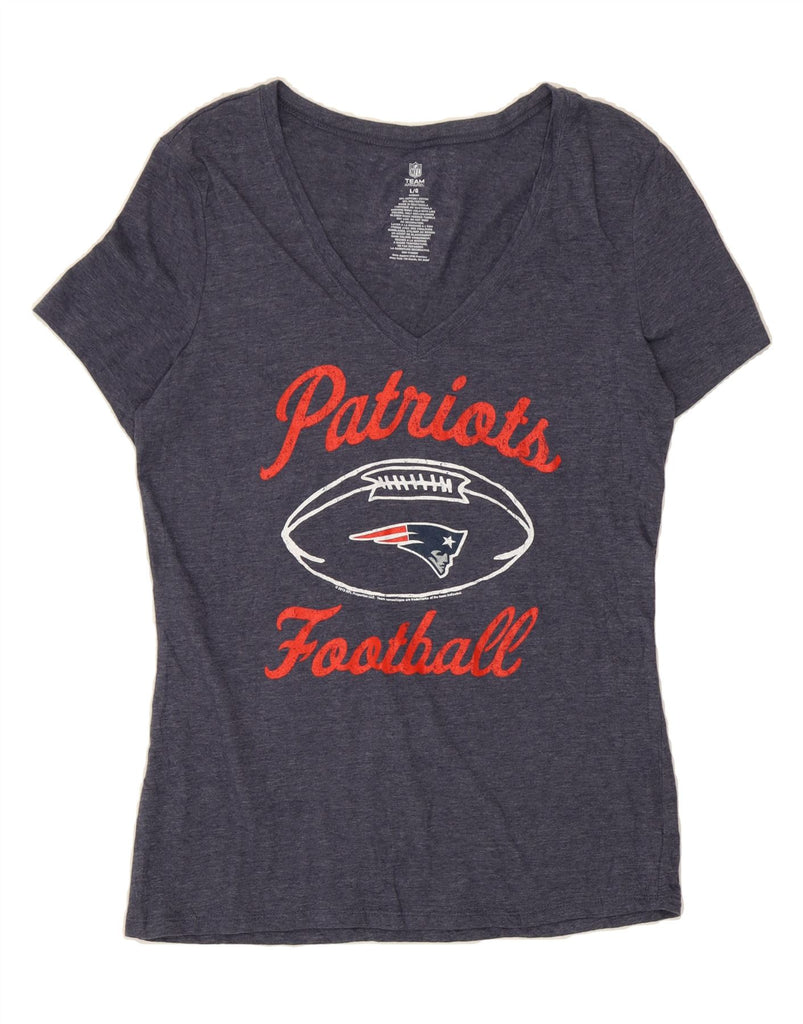NFL TEAM APPAREL Womens Patriots Graphic T-Shirt Top UK 14 Large Blue Vintage NFL TEAM APPAREL and Second-Hand NFL TEAM APPAREL from Messina Hembry 