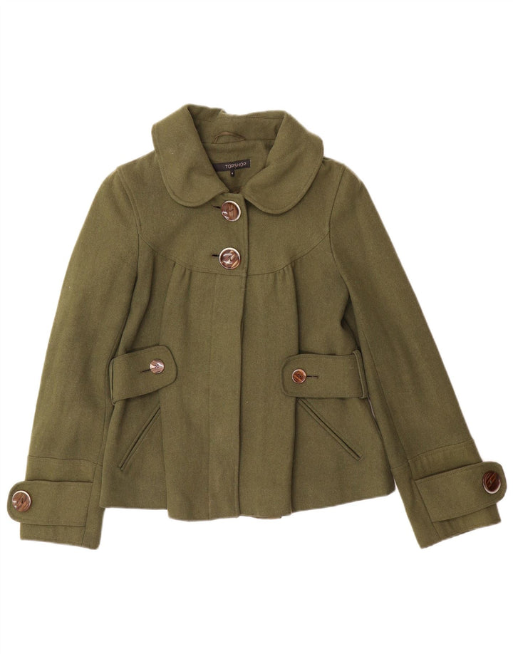 Topshop Womens Pea Coat UK 8 Small Green Wool