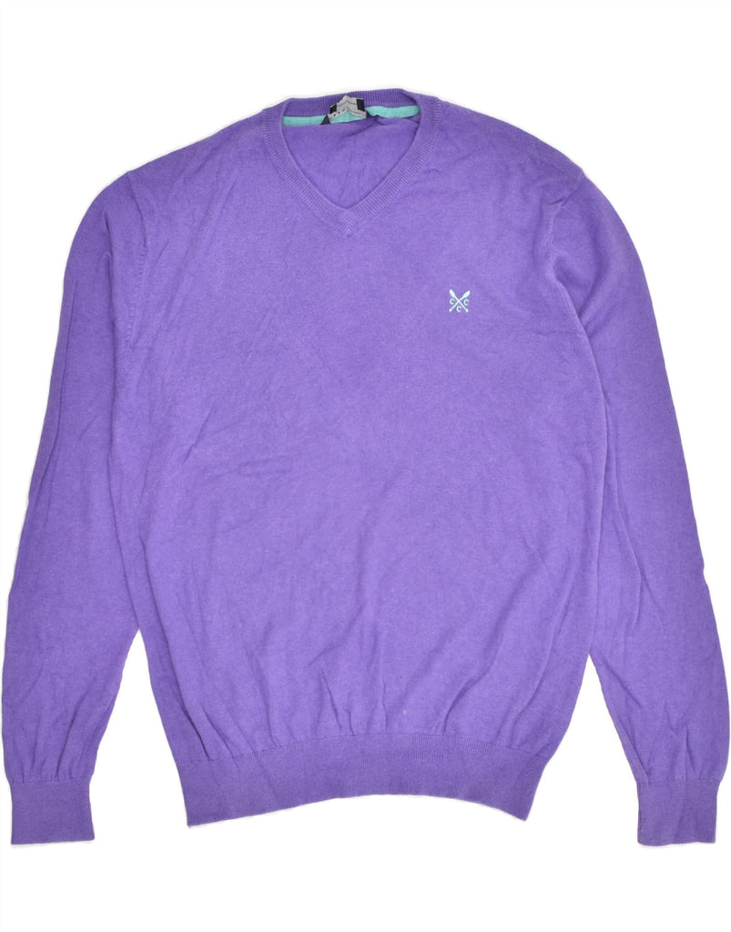 CREW CLOTHING Mens V-Neck Jumper Sweater Medium Purple Cotton | Vintage Crew Clothing | Thrift | Second-Hand Crew Clothing | Used Clothing | Messina Hembry 