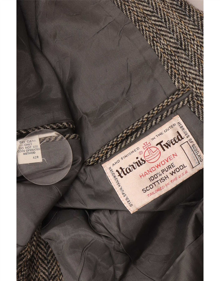 Harris Tweed Mens Regular Fit Blazer Jacket UK 42 Medium Grey Herringbone