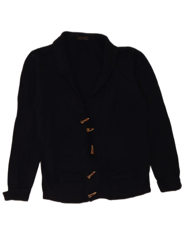 Zara Mens Cardigan Sweater Large Navy Blue Cotton