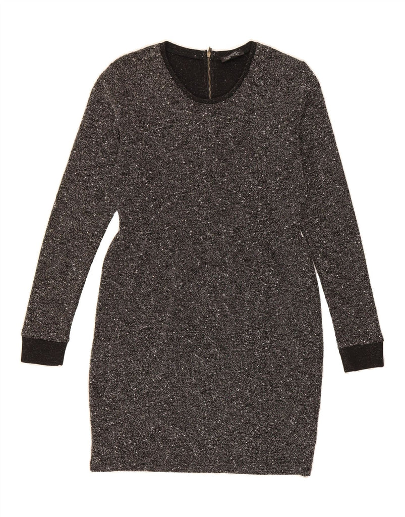 TOPSHOP Womens Long Sleeve Sheath Dress UK 10 Small Black Flecked Vintage Topshop and Second-Hand Topshop from Messina Hembry 