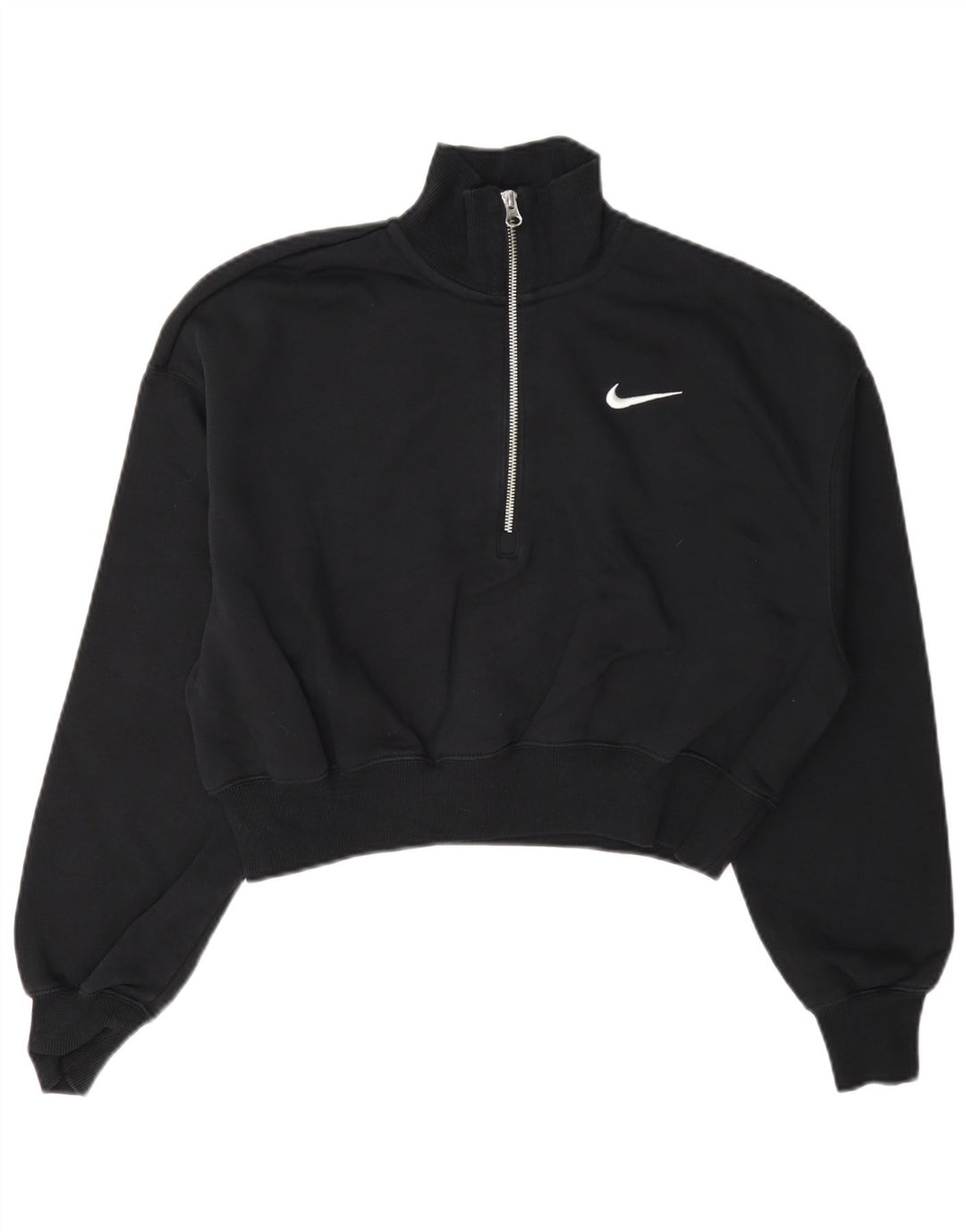 Nike Womens Oversized Crop Zip Neck Sweatshirt Jumper UK 10 Small Black
