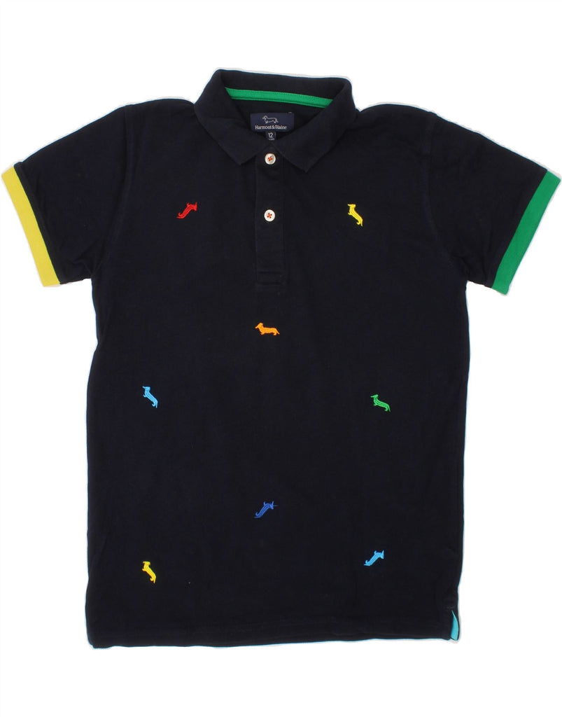 HARMONT & BLAINE Boys Polo Shirt 11-12 Years Navy Blue Animal Print Vintage Harmont & Blaine and Second-Hand Harmont & Blaine from Messina Hembry 