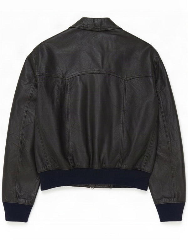Vintage Womens Bomber Leather Jacket IT 54 3XL Black