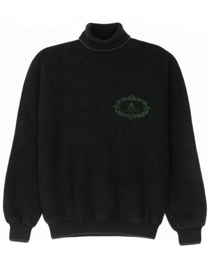 Vintage Mens Graphic Roll Neck Jumper Sweater Medium Green