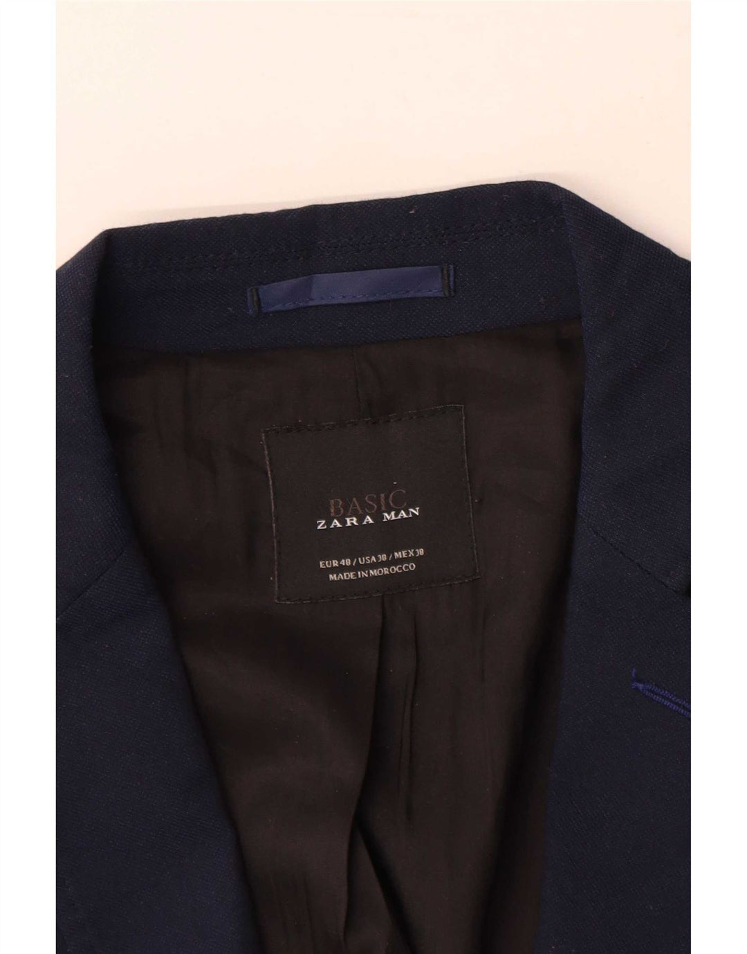 Zara Mens 2 Button Blazer Jacket EU 48 Medium Navy Blue Polyester