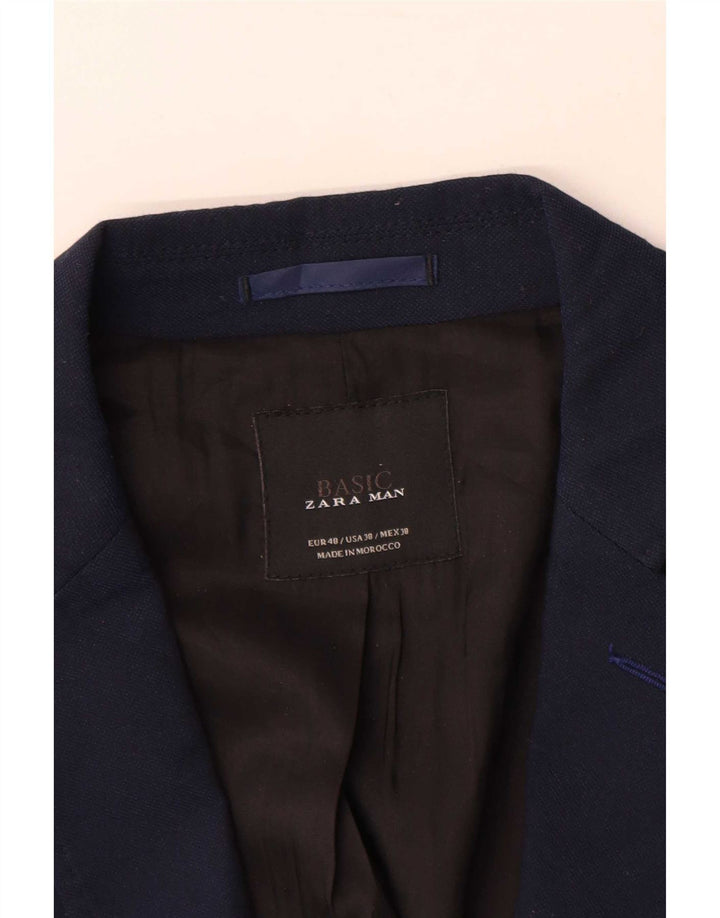 Zara Mens 2 Button Blazer Jacket EU 48 Medium Navy Blue Polyester