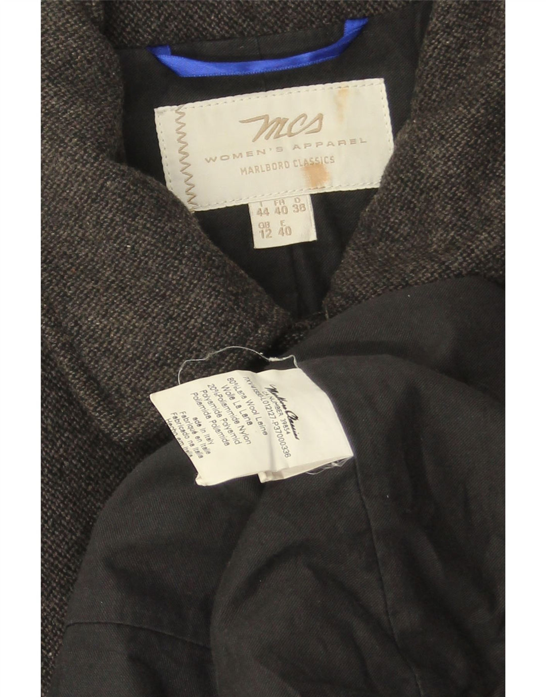 MARLBORO CLASSICS Womens Overcoat UK 12 Medium Grey Wool