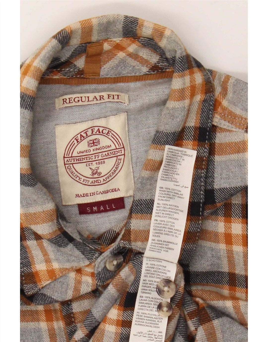 Fat Face Mens Regular Fit Flannel Shirt Small Grey Check Cotton
