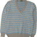 VINTAGE Mens V-Neck Jumper Sweater IT 52 Large Blue Geometric Vintage Vintage and Second-Hand Vintage from Messina Hembry 