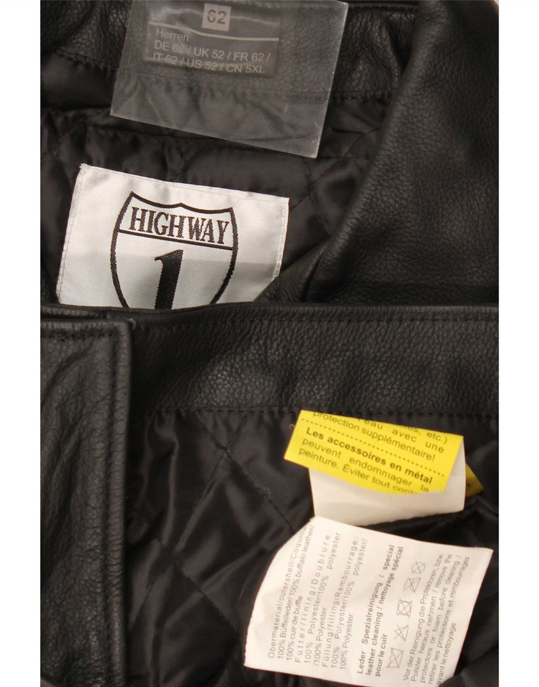Highway 1 Mens Leather Biker Jacket UK 52 4XL Black Leather
