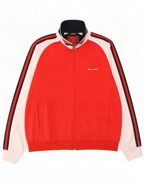 Champion Mens Tracksuit Top Jacket Large Red Colourblock Polyester