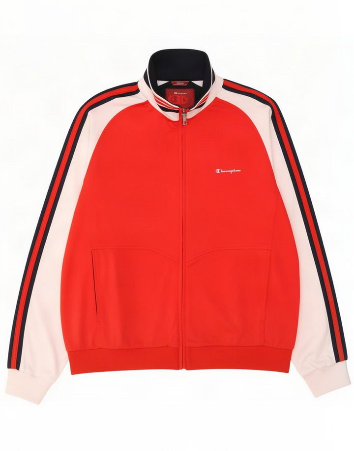 Champion Mens Tracksuit Top Jacket Large Red Colourblock Polyester