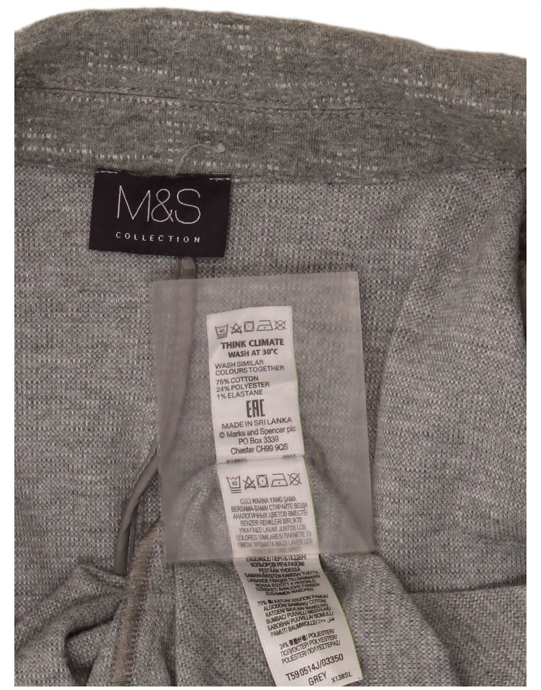 Marks & Spencer Womens 3/4 Sleeve Open Blazer Jacket UK 20 2XL Grey Cotton