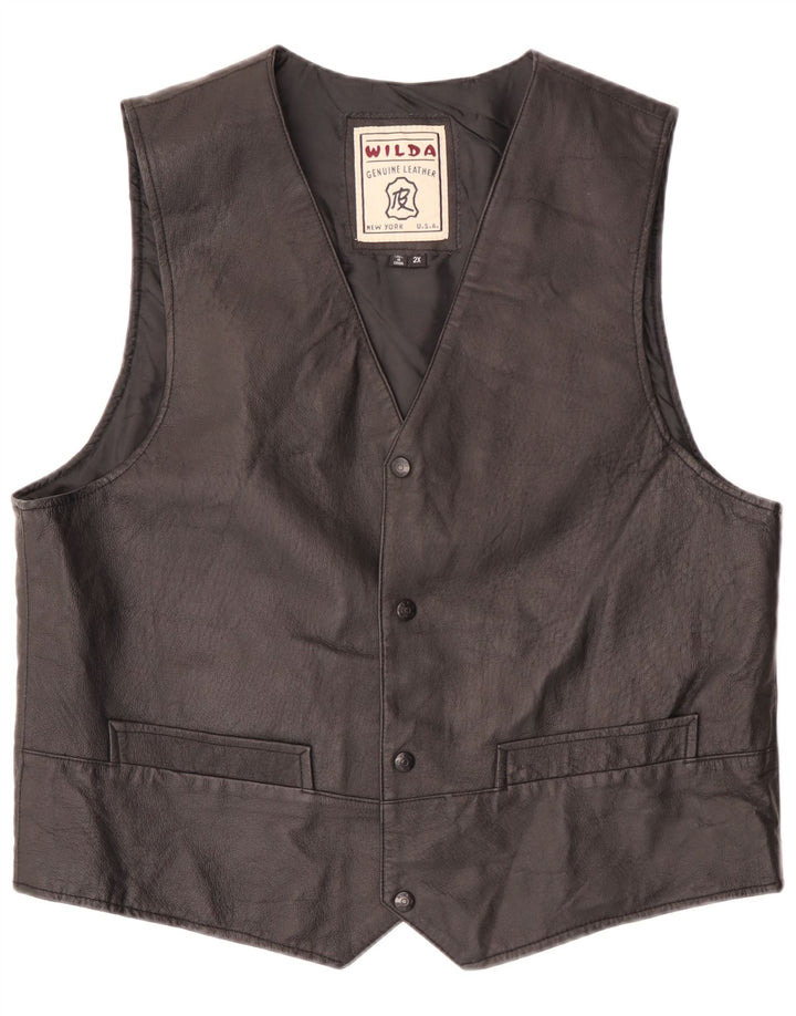 Wilda Mens Leather Waistcoat 2XL Black Leather