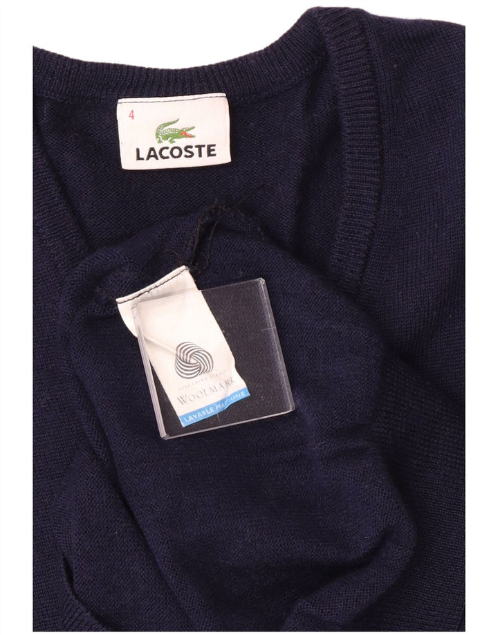 Lacoste Mens V-Neck Jumper Sweater Size 4 Medium Navy Blue Wool