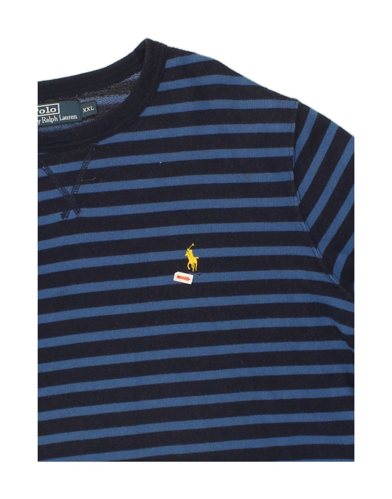 POLO RALPH LAUREN Mens Sweatshirt Jumper 2XL Navy Blue Striped Cotton | Vintage Polo Ralph Lauren | Thrift | Second-Hand Polo Ralph Lauren | Used Clothing | Messina Hembry 