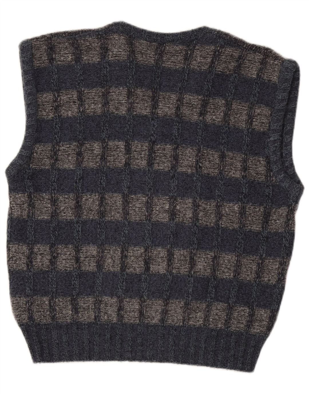 Vintage Mens Vest Tank Top Small Grey Check Acrylic