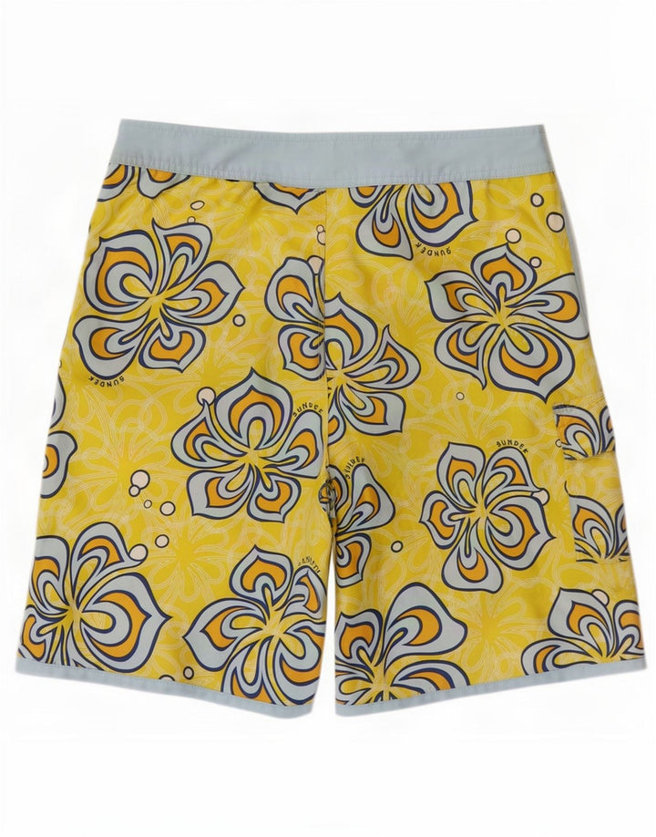 Sundek Mens Swimming Shorts Medium Yellow Floral Polyester