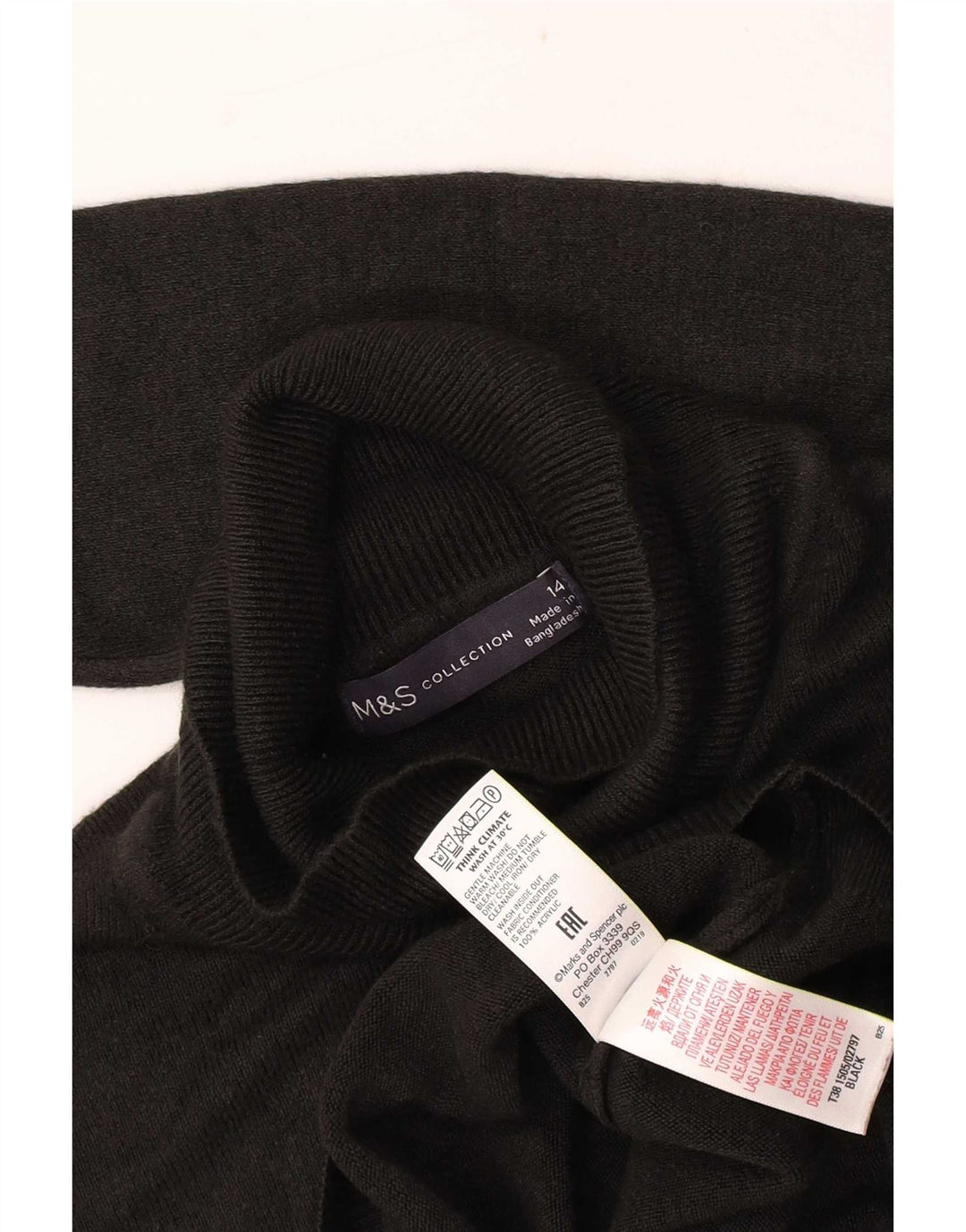 Marks & Spencer Womens Roll Neck Jumper Sweater UK 14 Large Grey Acrylic