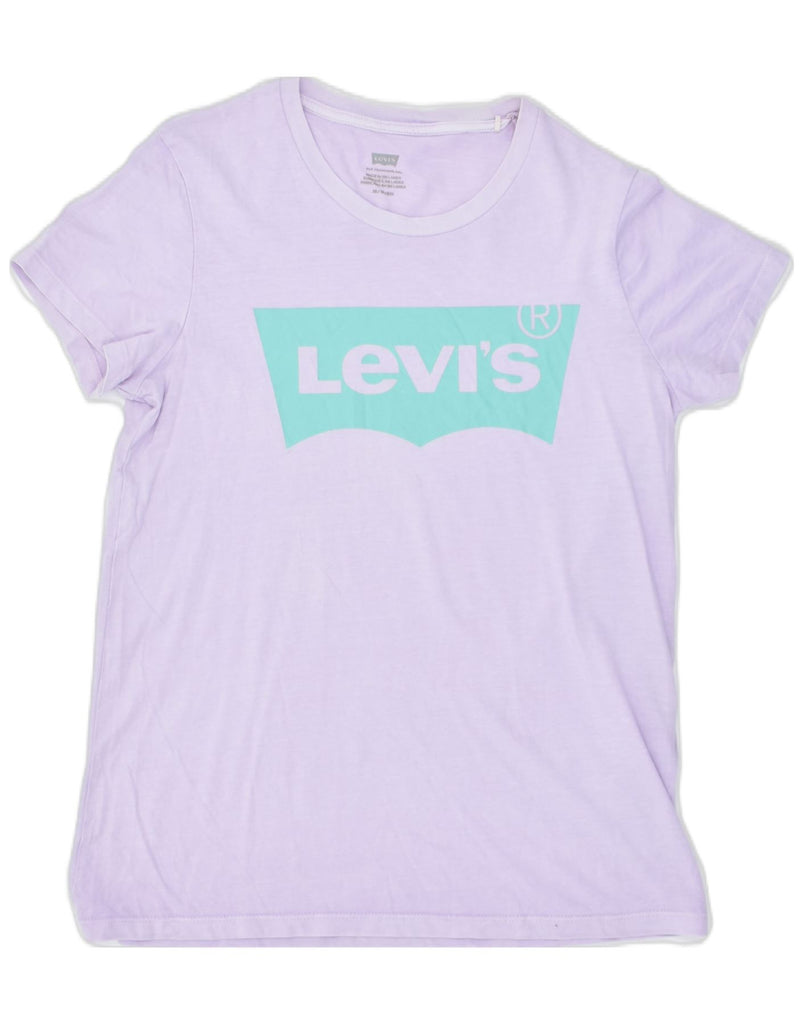 LEVI'S Womens Oversized Graphic T-Shirt Top UK 6 XS Purple Cotton | Vintage | Thrift | Second-Hand | Used Clothing | Messina Hembry 