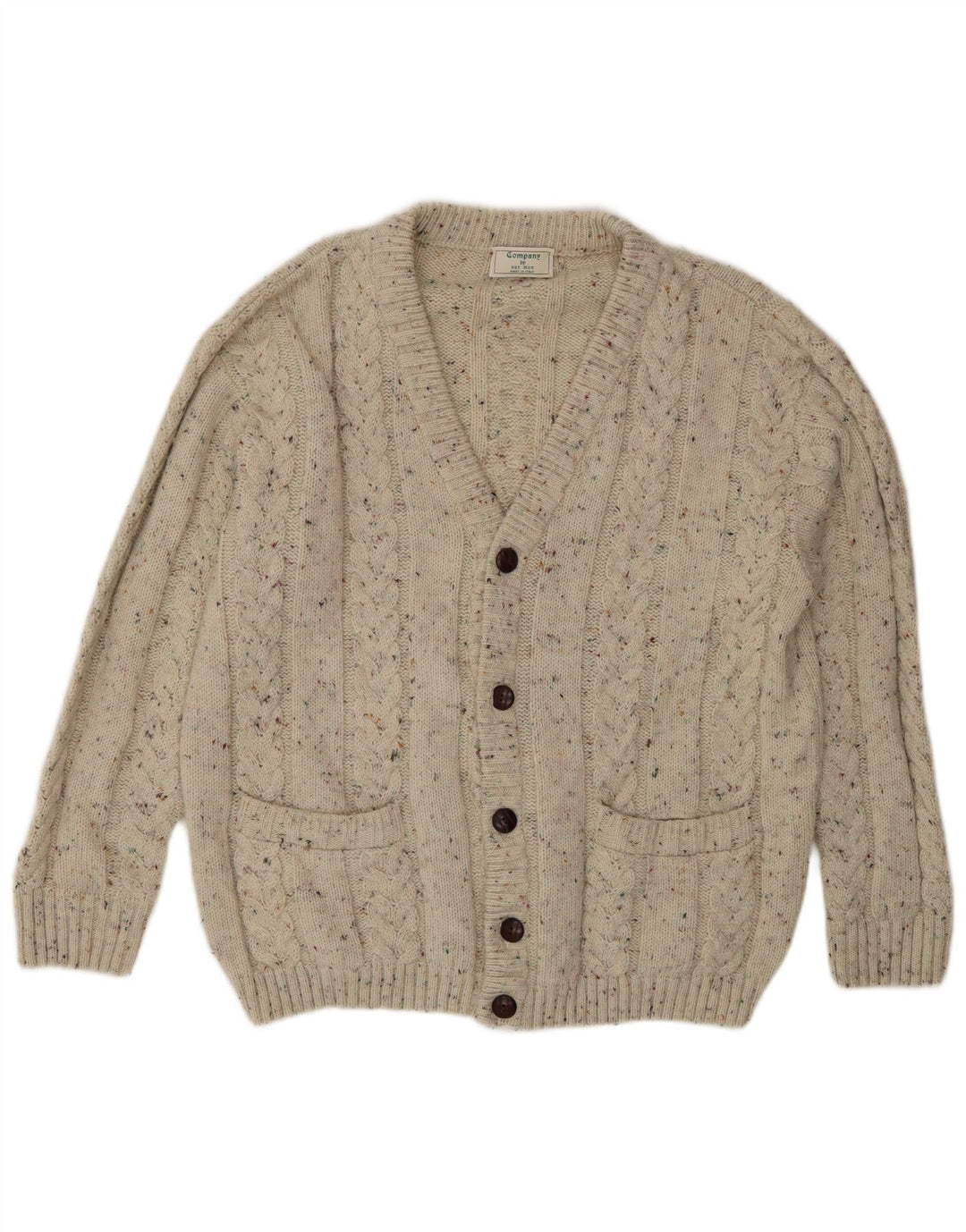 Vintage Mens Cardigan Sweater Large Beige Flecked Wool