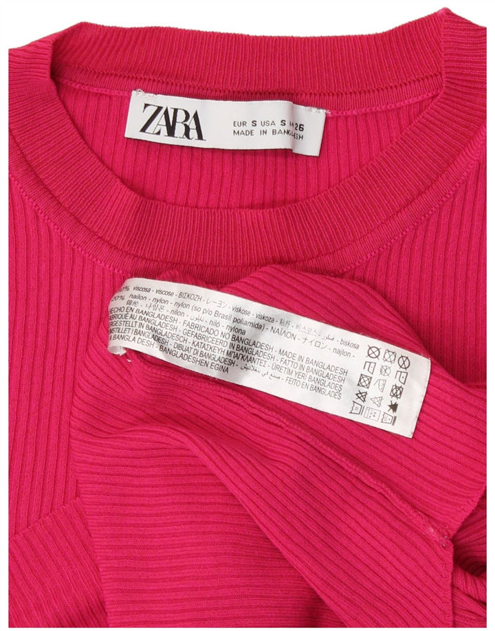 Zara Womens Crop Top Long Sleeve UK 8 Small Pink Viscose