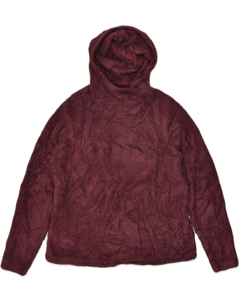 EDDIE BAUER Womens Hooded Fleece Jumper UK 16 Large Burgundy Polyester | Vintage Eddie Bauer | Thrift | Second-Hand Eddie Bauer | Used Clothing | Messina Hembry 