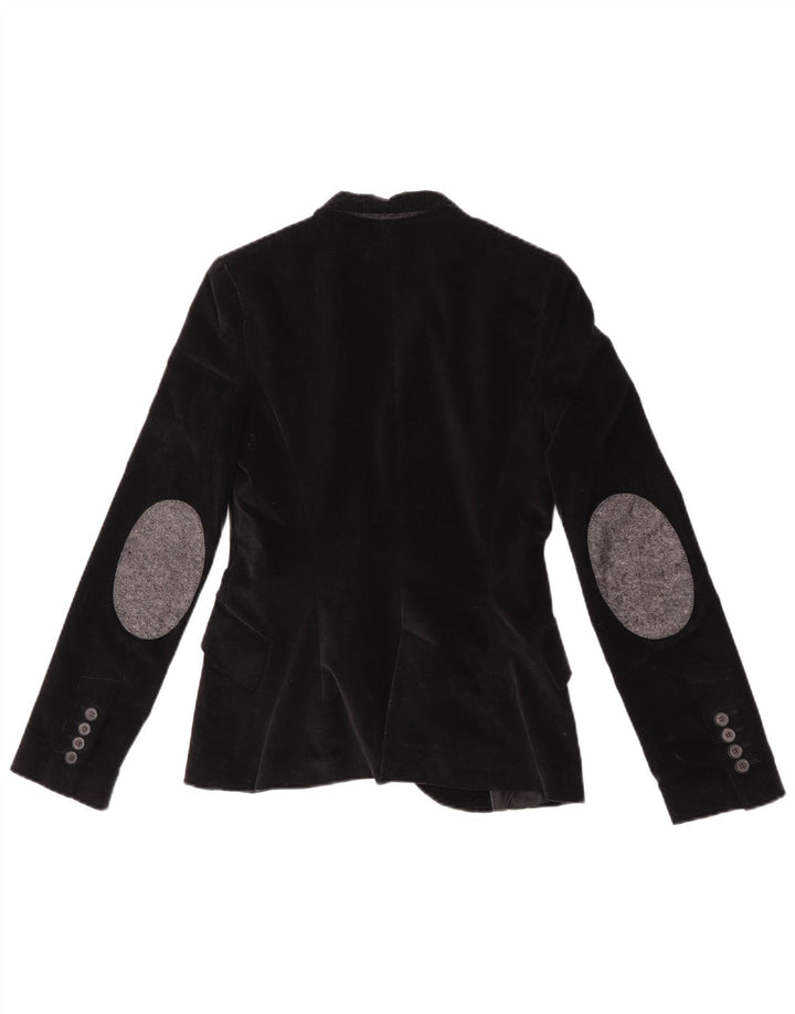 Zara Womens 1 Button Velvet Blazer Jacket UK 6 XS Black
