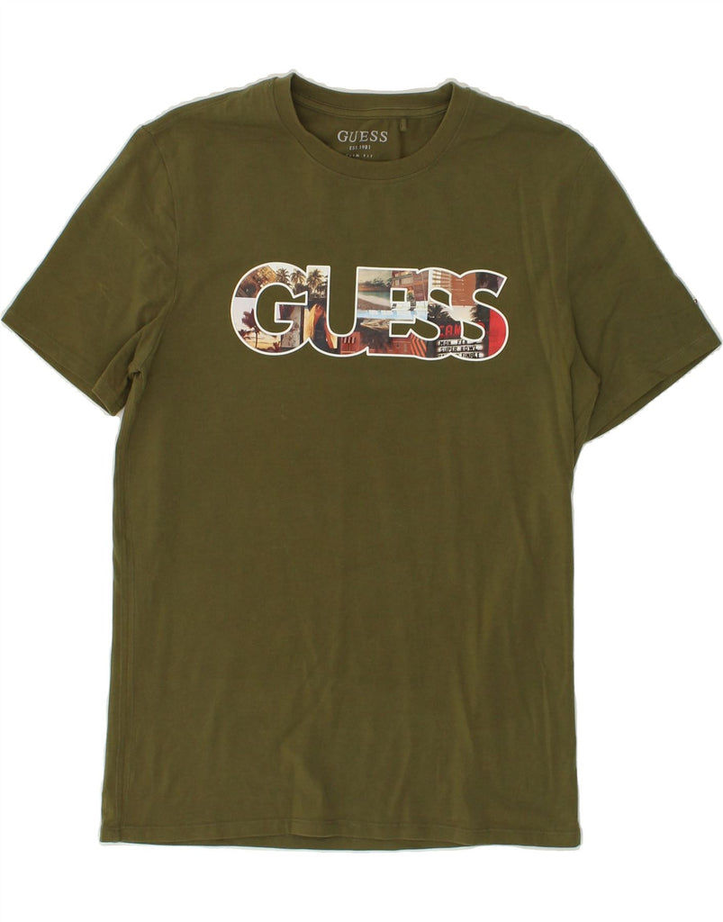GUESS Mens Slim Fit Graphic T-Shirt Top Small Khaki Cotton | Vintage Guess | Thrift | Second-Hand Guess | Used Clothing | Messina Hembry 
