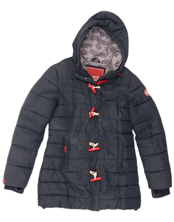 Superdry Womens Hooded Padded Jacket UK 14 Large Navy Blue Polyester