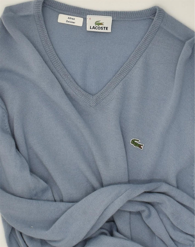 LACOSTE Mens V-Neck Jumper Sweater Size 4 Medium Grey Virgin Wool | Vintage Lacoste | Thrift | Second-Hand Lacoste | Used Clothing | Messina Hembry 