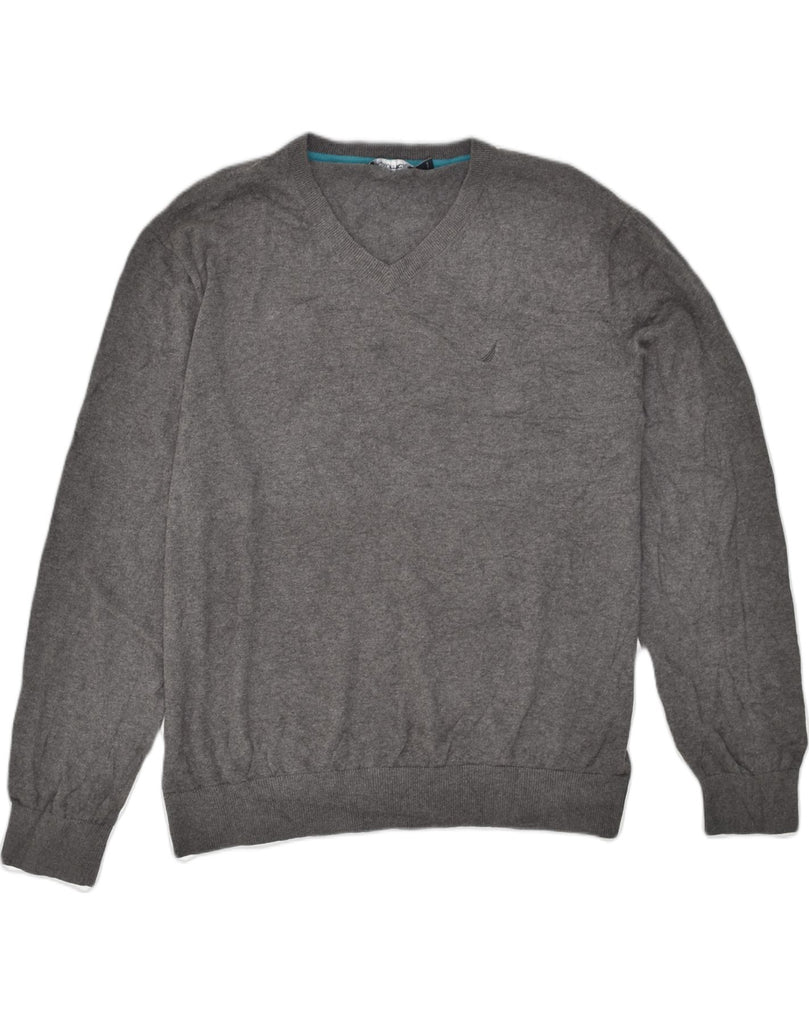 NAUTICA Mens V-Neck Jumper Sweater XL Grey Cotton | Vintage Nautica | Thrift | Second-Hand Nautica | Used Clothing | Messina Hembry 
