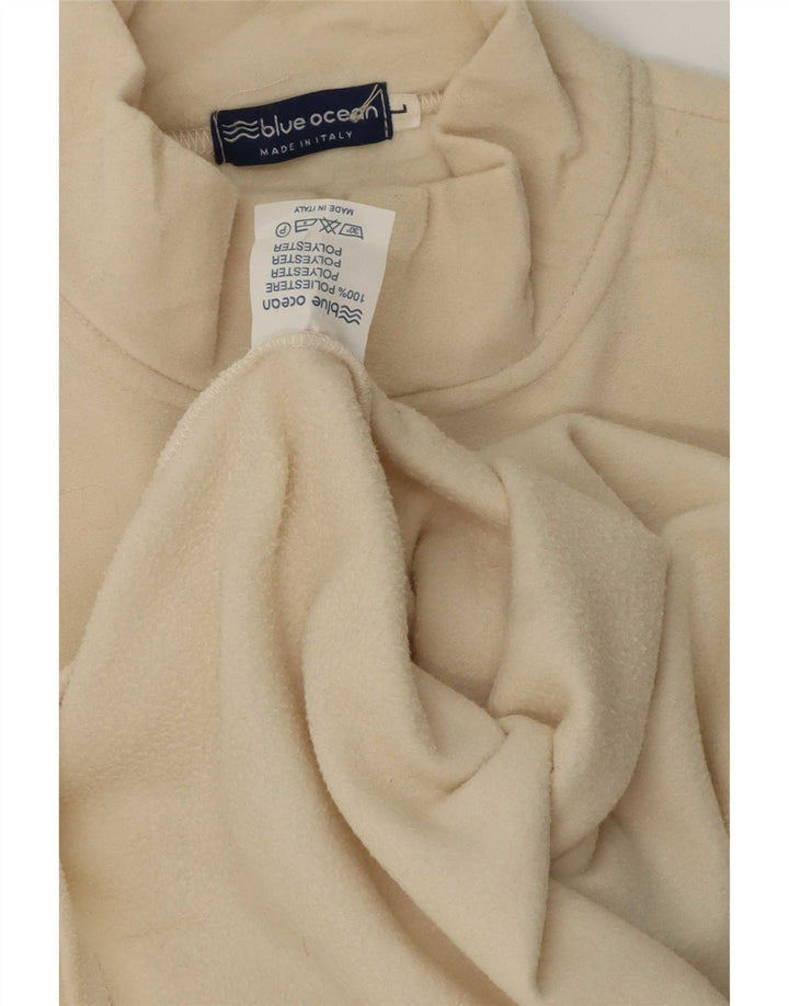 Vintage Mens Velour Zip Neck Sweatshirt Jumper Large Beige Polyester