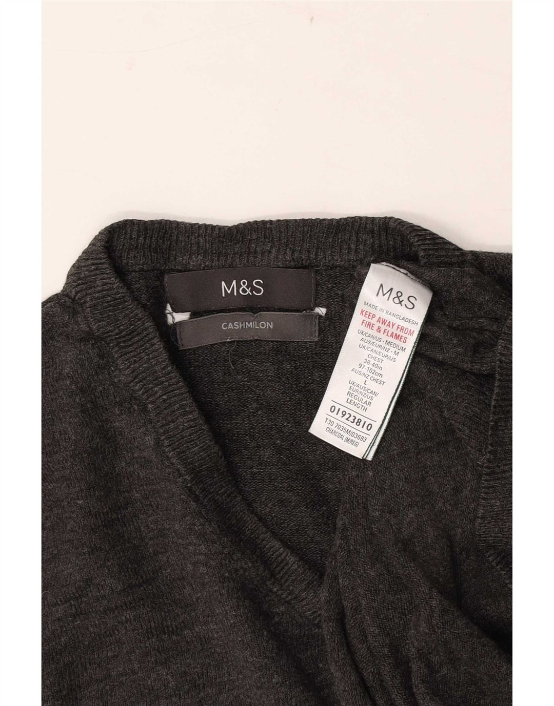 Marks & Spencer Mens V-Neck Jumper Sweater Large Grey Acrylic