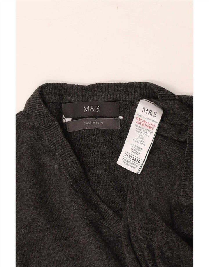 Marks & Spencer Mens V-Neck Jumper Sweater Large Grey Acrylic