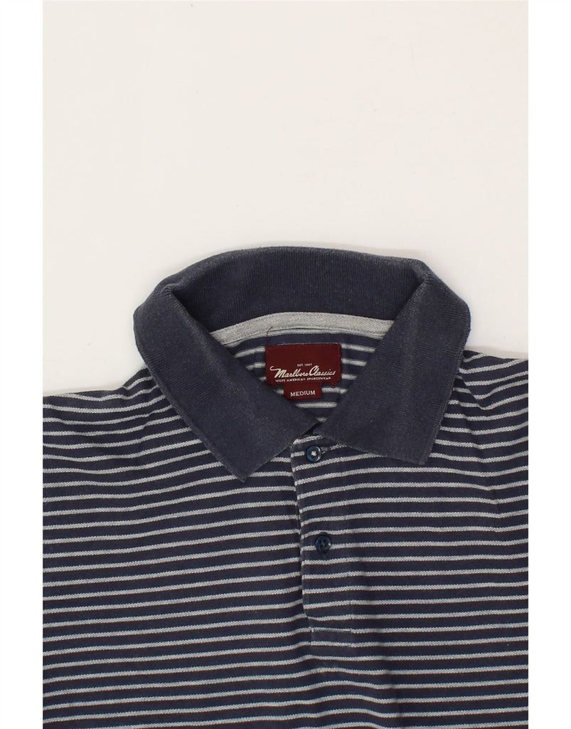 MARLBORO CLASSICS Boys Polo Shirt 13-14 Years Medium Navy Blue Striped Vintage Marlboro Classics and Second-Hand Marlboro Classics from Messina Hembry 