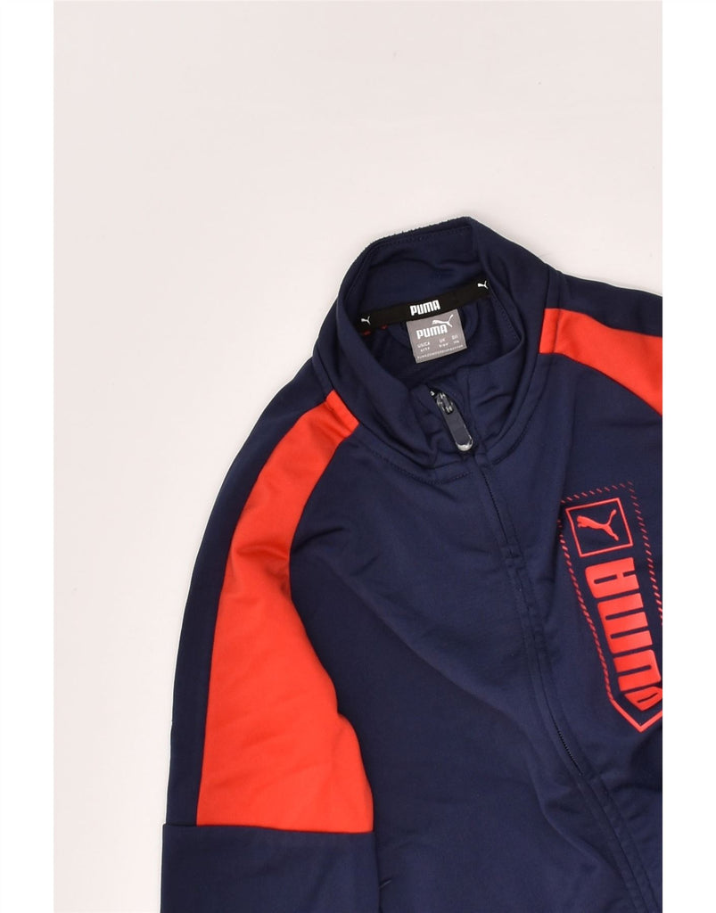 PUMA Boys Graphic Tracksuit Top Jacket 4-5 Years Navy Blue Colourblock | Vintage Puma | Thrift | Second-Hand Puma | Used Clothing | Messina Hembry 