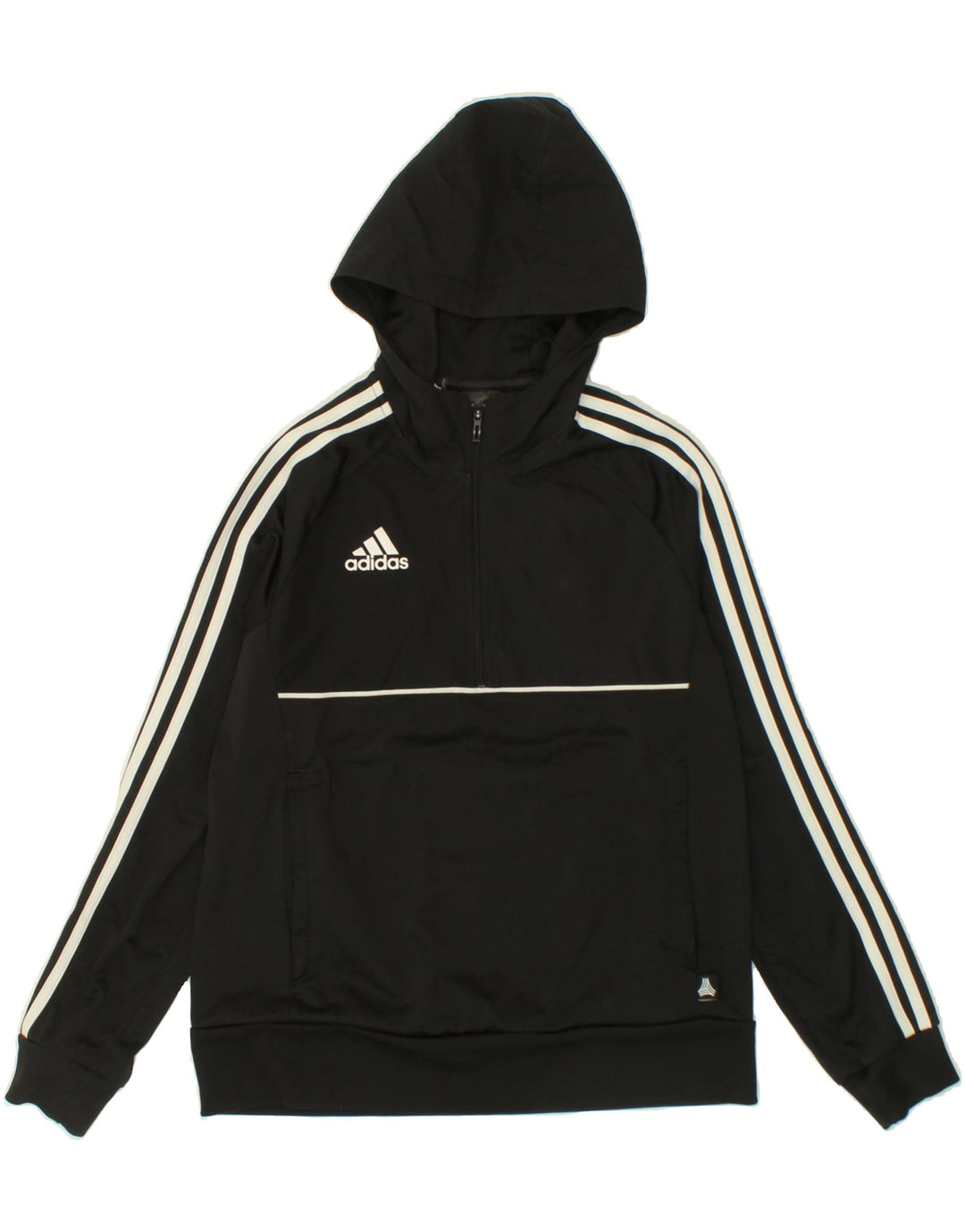 ADIDAS Boys Zip Neck Hoodie Jumper 13-14 Years Black Polyester Vintage Adidas and Second-Hand Adidas from Messina Hembry 