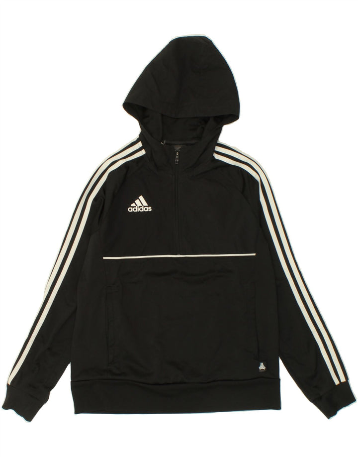 ADIDAS Boys Zip Neck Hoodie Jumper 13-14 Years Black Polyester Vintage Adidas and Second-Hand Adidas from Messina Hembry 