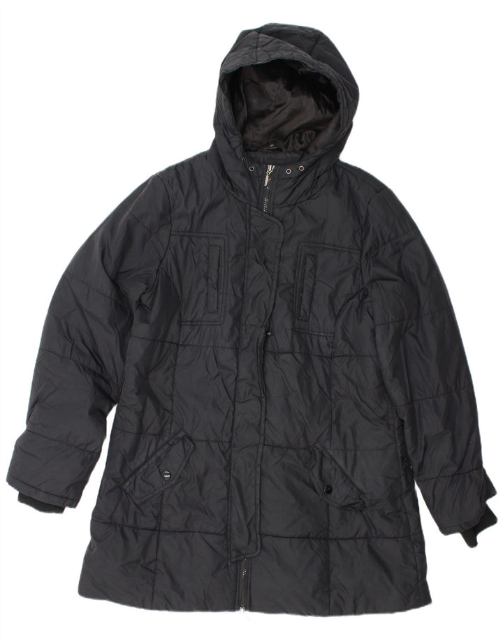 Marks & Spencer Womens Hooded Padded Jacket UK 14 Medium Black Polyamide