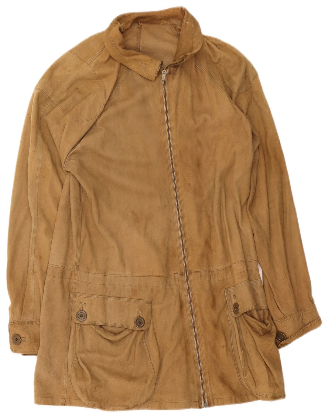 Vintage Womens Suede Overcoat UK 8 Small Beige